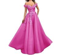 Generico Abiti da Ballo in Tulle Abito Lungo con Spalle Scoperte e Ricami Abiti da Sera Formali con Fiori 3D Rosa Caldo 8XL