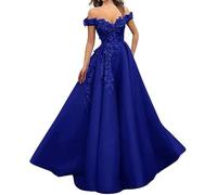 Generico Abiti da Ballo in Tulle Abito Lungo con Spalle Scoperte e Ricami Abiti da Sera Formali con Fiori 3D Blu Reale 8XL