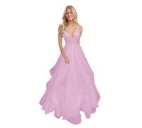 Generico Abiti da Ballo in Tulle con Spalle Scoperte E Scollo A V Scintillanti per Donna Lunghi Ed Eleganti Abiti da Sera Formali A Trapezio Candy Pink XXL