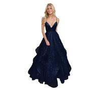 Generico Abiti da Ballo in Tulle con Spalle Scoperte E Scollo A V Scintillanti per Donna Lunghi Ed Eleganti Abiti da Sera Formali A Trapezio Dark Navy XL