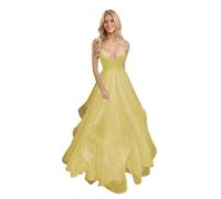 Generico Abiti da Ballo in Tulle con Spalle Scoperte E Scollo A V Scintillanti per Donna Lunghi Ed Eleganti Abiti da Sera Formali A Trapezio Yellow 5XL