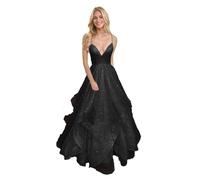Generico Abiti da Ballo in Tulle con Spalle Scoperte E Scollo A V Scintillanti per Donna Lunghi Ed Eleganti Abiti da Sera Formali A Trapezio Black 9XL
