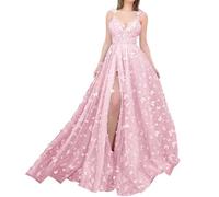 Generico Abiti da Ballo in Tulle da Donna Abito da Ballo con Farfalla 3D Corsetto Scintillante Spacco Lungo Applicazioni in Pizzo Abito da Sera Formale Pink XXS