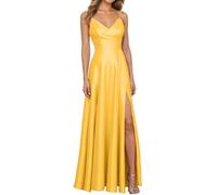 Generico Abiti da Cerimonia Donna Lunghi Eleganti Abito da Elegante per Donne con Scollo e Maniche Lunghe per Cerimonie e Occasioni Speciali (Gold, XL)