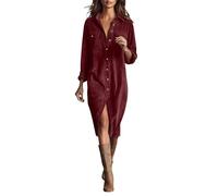 Generico Abiti da Cerimonia Donna Lunghi Eleganti,Abito Lungo Midi a Pieghe con Risvolto in Velluto a Coste da Donna,Abbottonato e dalla Linea A Porta Abiti da Sposa(Wine,M)