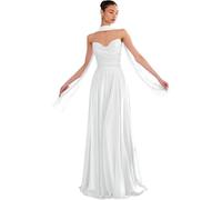 Generico Abiti da Damigella d'Onore in Chiffon con Scollo a Scialle per Matrimonio Lunghi Linea ad A fluidi Formali Abiti da invitata al Matrimonio White XS