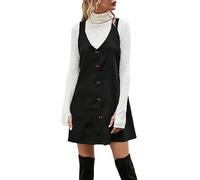 Generico Abiti da Donna Taglie Forti Bretelle Casual Autunno Inverno da Donna con Tessuto di Cotone Rustico(Black L)