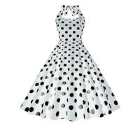 Genérico Abiti Da Festa Donna Abiti Eleganti Donna Senza Manica Stampa A Pois Moda Corsetto Piegato con Spalline Collo Gonna Vita Aderente Semplice Principessa Festa Notte Costume