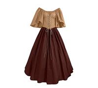Generico Abiti di Halloween da Donna Elegante Rinascimentale Costumi di Halloween Medievale Vintage Vestito da Steampunk Cosplay Lungo Abito da Sera Curvy Maniche Corte Taglie Forti Abiti da Ballo