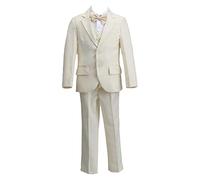 Generico Abiti Elegante Completi per Ragazzi con La Camicia Pantaloni Gilet e Papillon 5 Set con La Vita Regolabile (IT, età, 14 Anni, Regular, Standard, Beige)
