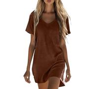 Generico Abiti Estivi in Cotone da Donna alla Moda 2026 Camicia da Notte con Scollo a V Camicia da Notte Morbida per Abito da Vacanza in Pelle (Marrone,x l)