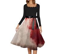 Generico Abiti Halloween Donna Vestito Gotico Donna Plus Size Witch Dress Lungo Autunnale Lunghi Abito Vintage Medievale Rinascimentale Kleidung 2#Anguria Rosso S