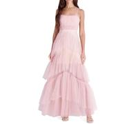 Generico Abiti in Tulle a Cascata con Cinghie di Spaghetti Lungo da Donna Abito da Sera Formale Senza Schienale Pink M