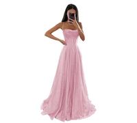 Generico Abiti in Tulle con Paillettes Scintillanti Abiti da Sera Formali con Spalline da Donna Abiti da Festa Lunghi in Linea A Blush Pink XS