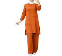 Generico Abiti Musulmani da Donna 2 Divisori Corban Ramadan Abito a Maniche lunghe Top Robe E Pantaloni,Set Abito Sportivo Due Pezzi in Tinta Unita, Camicia con Manica Lunga e Pantaloni Svasati