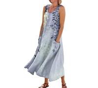 Generico Abiti Prendisole Cotone Curvy Smanicato Eleganti Vestito Camicia Donna Lungo Etnico Mare Abbigliamento Estate Vestiti Jeans Estivi Summer Sconti 90 per Cento Blu M