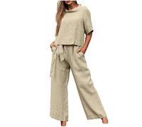 Generico Abito alla Moda da Donna Primavera in Cotone e Canapa Casual a Due Pezzi da Donna Estiva Confortevole Tracksuit Lounge completo outfit Sets Perfetto quotidiani per la Festa Della Mamma