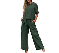 Generico Abito alla Moda da Donna Primavera in Cotone e Canapa Casual a Due Pezzi da Donna Estiva Confortevole Tracksuit Lounge completo outfit Sets Perfetto quotidiani per la Festa Della Mamma