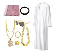 Generico Abito arabo maschile: veste da sceicco, foulard, anelli, collana, occhiali da sole da festa | Set cosplay in maschera, per costumi del Medio Oriente per feste a tema di spettacoli teatrali d
