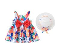 Generico Abito Bambine Primavera Estate con Stampe Moderne, Cappellino e Fiocco, Stile Coreano, Canotta con Gonna in Tulle, Adatto a Neonate e fanciulle Piccole