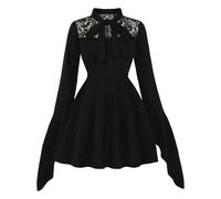 Generico Abito Casual Donna con Top in Pizzo a Maniche Lunghe Versatile per Ogni Giorno Tutte Le Stagioni Lavabile Semplice a Mano o in Lavatrice comodità Quotidiana (Black, XL)