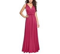 Generico Abito Cerimonia Donna Abito Cerimonia Donna Senza Lungo Maniche Vestito Elegante Estivi Scollo a V da Ospite a Volant Gonna Elegante Hot Pink XL