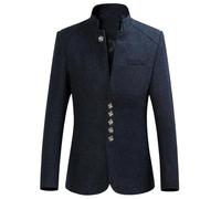 Generico Abito Cerimonia Uomo, Blazer Casual da Uomo, Giacca con Colletto alla Coreana, Blazer Sportiva Leggera Foderata, Tunica Cinese Monopetto, Cappotti Casual da Lavoro, Uniforme Tradizionale, B