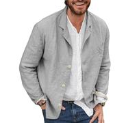 Generico Abito Cerimonia Uomo, Giacca Blazer Casual da Uomo, Giacca Sportiva in Cotone E Lino, Cardigan Leggero con Bottoni, vestibilità Ampia, Maniche Lunghe, per Autunno E Prima