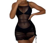 Generico Abito Copricostume Donna Mare,Copri Costumi Costume Elegante a Rete Trasparente Design Volant Decorativo con Tasche Corto Estivo per Serate in Riva al Mare