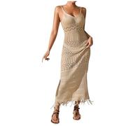 Generico Abito Copricostume Donna,Vestito Lungo Uncinetto Mare Vestito Estivo Camicetta Regolabile Casual Tessuto Leggero Traspirante Ideali per Festival Estivi