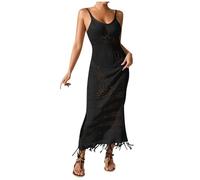 Generico Abito Copricostume Donna,Vestito Lungo Uncinetto Mare Vestito Estivo Camicetta Regolabile Casual Tessuto Leggero Traspirante Ideali per Festival Estivi
