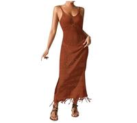 Generico Abito Copricostume Donna,Vestito Lungo Uncinetto Mare Vestito Estivo Camicetta Regolabile Casual Tessuto Leggero Traspirante Ideali per Festival Estivi