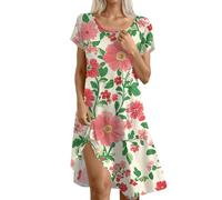 Generico Abito Corto Donna Vestiti Jeans Estivi Comode Elegante Vestito con Volant Offerte Lampo Prendisole Basso Tropicale Scollato Prendisole Donna Estivo Cotone Rosa M