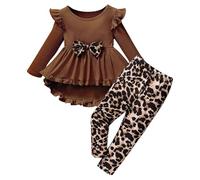 Generico Abito da Bambina in Maglia Tinta Unita con Scollo Rotondo Patchwork E Gonna Asimmetrica con Leggings Casual per L'uso Quotidiano, Design Originale Unico