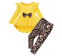 Generico Abito da Bambina in Maglia Tinta Unita con Scollo Rotondo Patchwork E Gonna Asimmetrica con Leggings Casual per L'uso Quotidiano, Confortevole per Tutta La Stagione