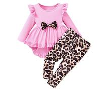 Generico Abito da Bambina in Maglia Tinta Unita con Scollo Rotondo Patchwork E Gonna Asimmetrica con Leggings Casual per L'uso Quotidiano, Confortevole Tutto Il Giorno