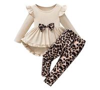 Generico Abito da Bambina in Maglia Tinta Unita con Scollo Rotondo Patchwork E Gonna Asimmetrica con Leggings Casual per L'uso Quotidiano, Design Originale Unico