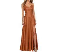 Generico Abito da Cerimonia Donna Elegante Abito da Elegante per Donne con Scollo e Maniche Lunghe per Cerimonie e Occasioni Speciali (Brown, XXL)