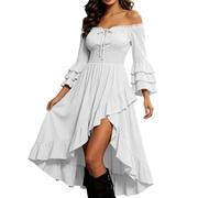 Generico Abito Da Cerimonia Donna Rinascimento,Abito Elegante Femminile Con Spalle Scoperte Volant E Maniche Asimmetriche Laccetto Decorativo Per Rievocazioni Storiche E Interpretazioni Cosplay