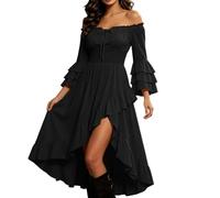 Generico Abito Da Cerimonia Donna Rinascimento,Abito Elegante Femminile Con Spalle Scoperte Volant E Maniche Asimmetriche Laccetto Decorativo Per Rievocazioni Storiche E Interpretazioni Cosplay