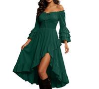 Generico Abito Da Cerimonia Donna Rinascimento,Abito Elegante Femminile Con Spalle Scoperte Volant E Maniche Asimmetriche Laccetto Decorativo Per Rievocazioni Storiche E Interpretazioni Cosplay