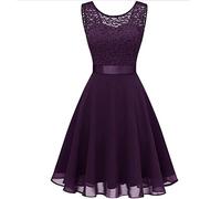 Generico Abito da Damigella d'Onore Corto in Pizzo Floreale Elegante e Femminile per Cerimonie Matrimonio Eventi Speciali con Design Moderno e Confezione di Alta qualità (Purple, S)