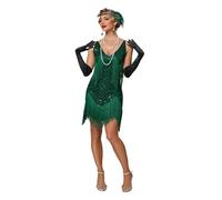 Generico Abito da Discoteca con Frange Mini Abito Corto da Donna con Frange, Paillettes, Perline e Nappe Decorative(Green,XL)