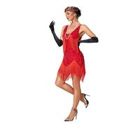 Generico Abito da Discoteca con Frange Mini Abito Corto da Donna con Frange, Paillettes, Perline e Nappe Decorative(Red,M)