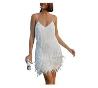 Generico Abito da Discoteca con Frange Mini Abito Sexy con Paillettes e Nappe da Donna, con Spalline Sottili e Cuciture, Elegante Abito da Sera for Feste in Discoteca(White,XXXL)