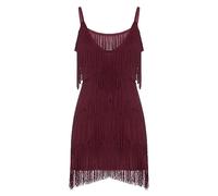 Generico Abito da Discoteca con Frange Vestito Sexy con Frange E Nappe, for Feste in Discoteca, Mini Abito Tinta Unita con Scollo A V, for Donna, Elegante Abito da Sera Estivo(Red 2,XL)