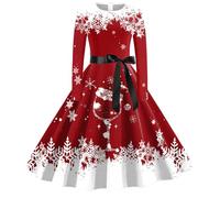 Generico Abito da Donna a Trapezio, a Maniche Lunghe, con Scollo Tondo e Fiocco, Elegante Abito con Gonna Perfetta per Le Feste (M)