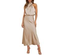 Generico Abito da Donna Abito Lungo in Satin Increspato con Disegna Asimmetria della Spalla Vestito Cocktail da Donna e Ragazze Abito Corallo (A, XL)