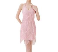 Generico Abito da Donna con Paillettes Girocollo,Abito da Ballo Latino da Donna con Frange E Paillettes Abito da Festa Abbigliamento da Spettacolo