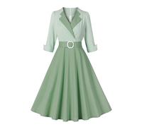 Generico Abito da Donna Elegante Vintage Anni '40, Stile Rockabilly, Abito da Cocktail, Stile retrò, a Maniche Corte, Colletto Peter Pan, Lunghezza al Ginocchio, per Feste, Clubwear